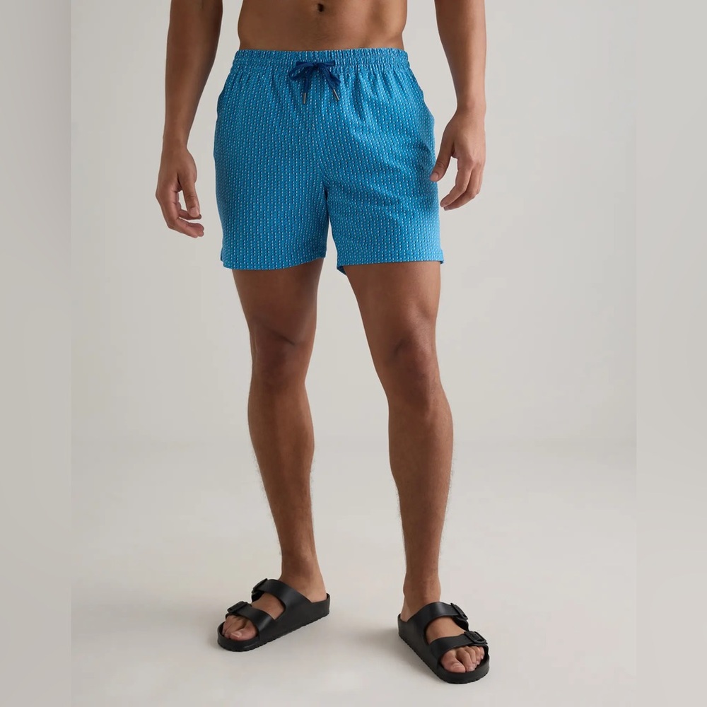 NWT QUINCE 7” Inseam Italian Swim Trunks Mini Diamond Geo Blue Men’s XXL 6596 - Picture 4 of 10